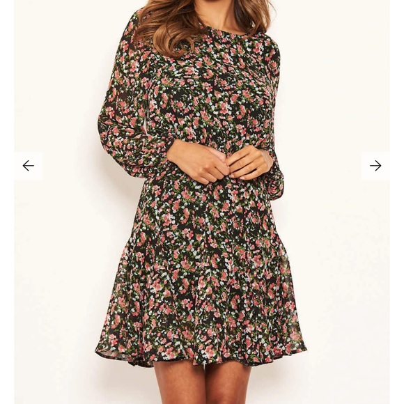 Chiffon Ditsy Floral Dress - Black - Picture 5 of 6